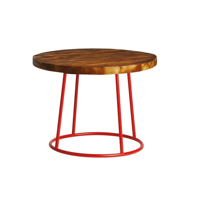 Max Coffee Table - Red Base - Rustic Solid Wood Top - 600Dia