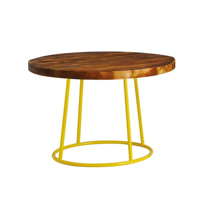 Max Coffee Table - Yellow Base -Rustic Solid Wood Top 750Dia